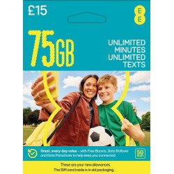 EE Pay As You Go £15 - 75GB Data, Unlimited Minutes, Unlimited Text