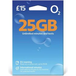 O2 Pay As You Go £15 - 25GB Data, Unlimited Minutes, Unlimited Text