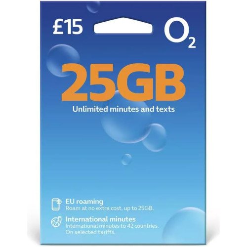 O2 Pay As You Go £15 - 25GB Data, Unlimited Minutes, Unlimited Text O2 Pay As You Go £15 - 25GB Data, Unlimited Minutes, Unlimited Text