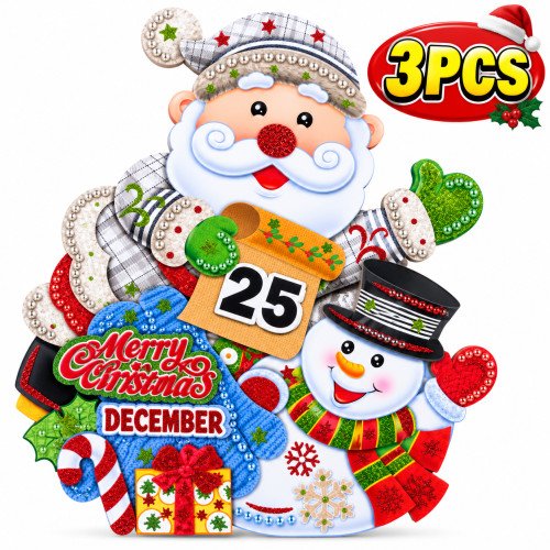 3Pcs Christmas Santa Snowman Glitter Wall Door Hanging Decor DIY Stickers