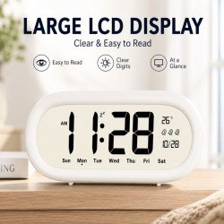 Digital Alarm Clock with Large LCD Display, Electronic Desk Clock with Calendar Snooze Function Random Colors