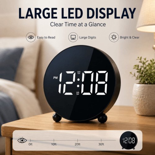 LED Digital Alarm Clock, Large Display Electronic Desk Clock with Clear Time Display, Modern Bedside Clock Random Colors
