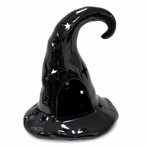 Halloween Witch Hat Tealight Candle Holder Ceramic Star Cut-Out Decor Black