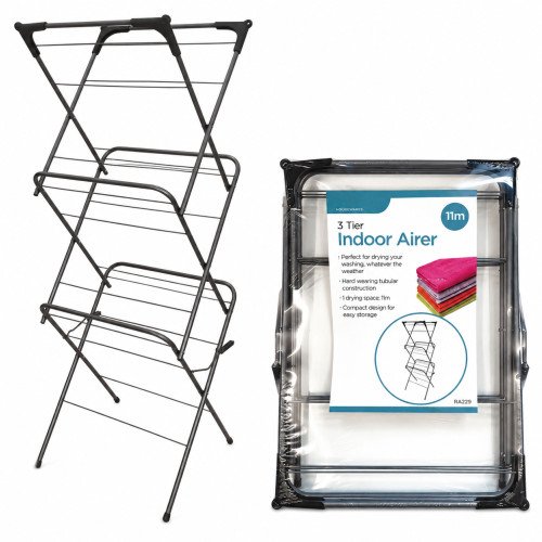 3 Tier Folding Clothes Airer Indoor Laundry Drying Rack 11m Hanging Space