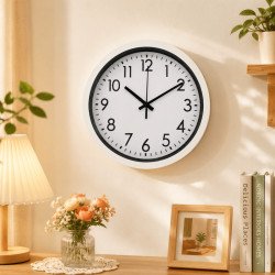 17.5cm White Wall Clock Silent Quartz Round Battery Operated Home Office Kitchen Clock
