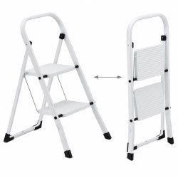 2 Step Ladder Stool Folding Steel Step Stool 150kg Capacity Anti-Slip Wide Pedals