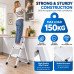 2 Step Ladder Stool Folding Steel Step Stool 150kg Capacity Anti-Slip Wide Pedals