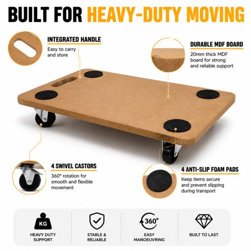 Heavy Duty Dolly Trolley 200KG Platform Moving Trolley Wooden Board 4 Wheels