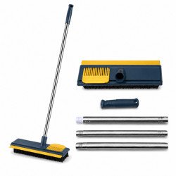 Long Handle Floor Scrub Brush with Squeegee Hair Cleaning Comb Stiff Bristle Brush Useful Cleaning Tool