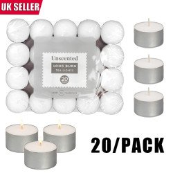 20PCS White Tealights 8h Long Burn Time Unscented Unfragranced Candles for Festivals Yoga Bathroom Gifts