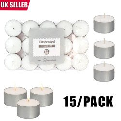15PCS White Tealights Unscented Unfragranced Candles 3h Burn Time for Festivals Yoga Bathroom Gifts
